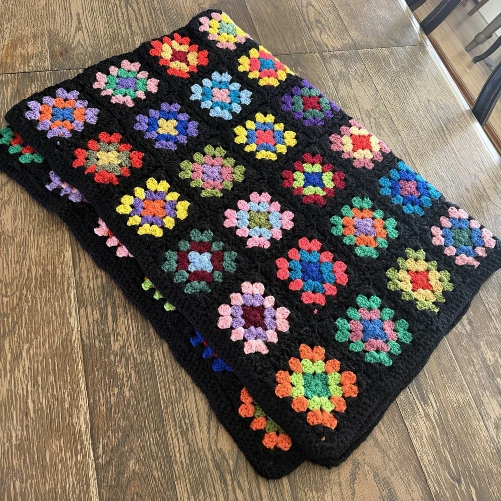 Granny Square Roseanne Hand Crocheted Afghan Throw Blanket 90s Cottagecore 66x45